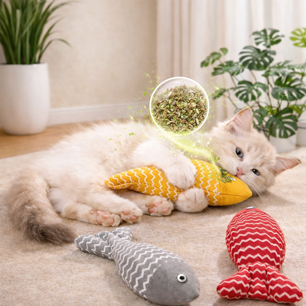 🐟 Jouet Poisson à l’Herbe à Chat – Stimulation ; Jeu pour Petit Félin
