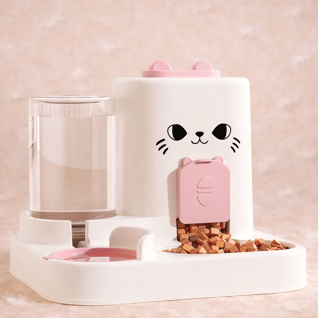 🍽️ Distributeur de Nourriture avec Fontaine à Eau – Simplicité ; Autonomie pour Petit Félin