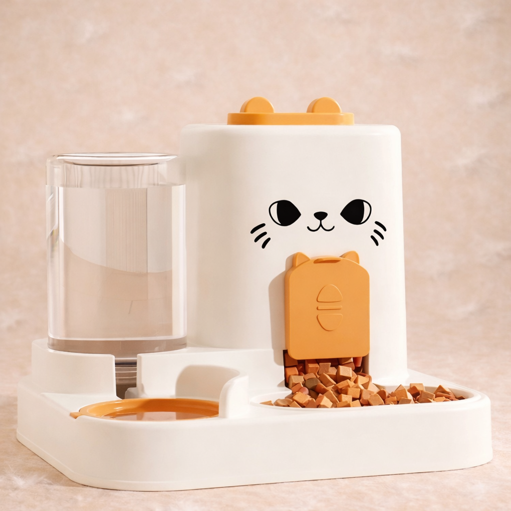 🍽️ Distributeur de Nourriture avec Fontaine à Eau – Simplicité ; Autonomie pour Petit Félin