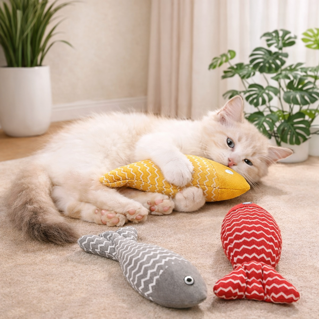 🐟 Jouet Poisson à l’Herbe à Chat – Stimulation ; Jeu pour Petit Félin